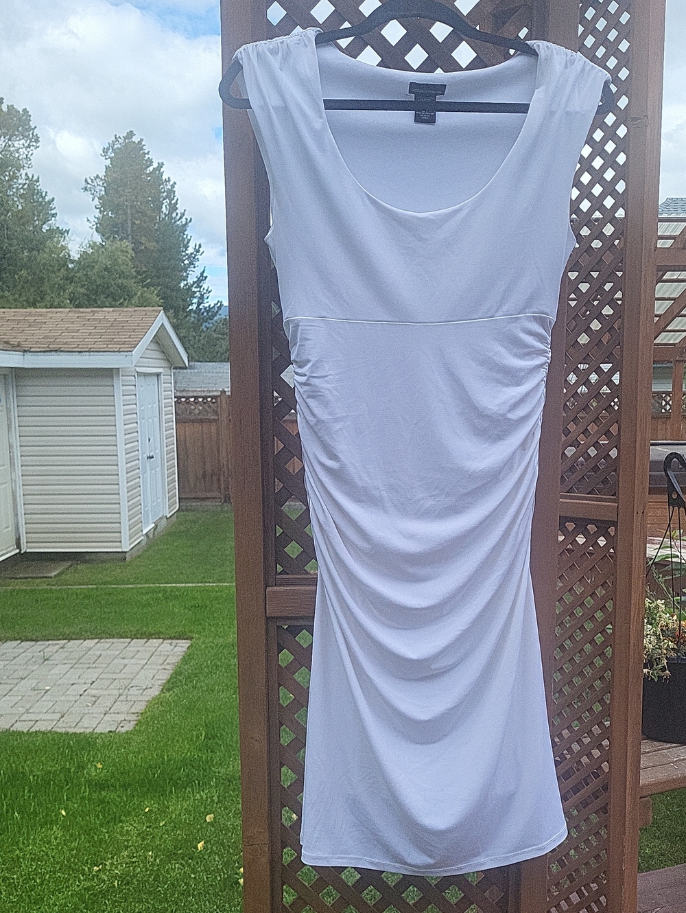 Sleeveless Ruched Midi Dress in Light Cream